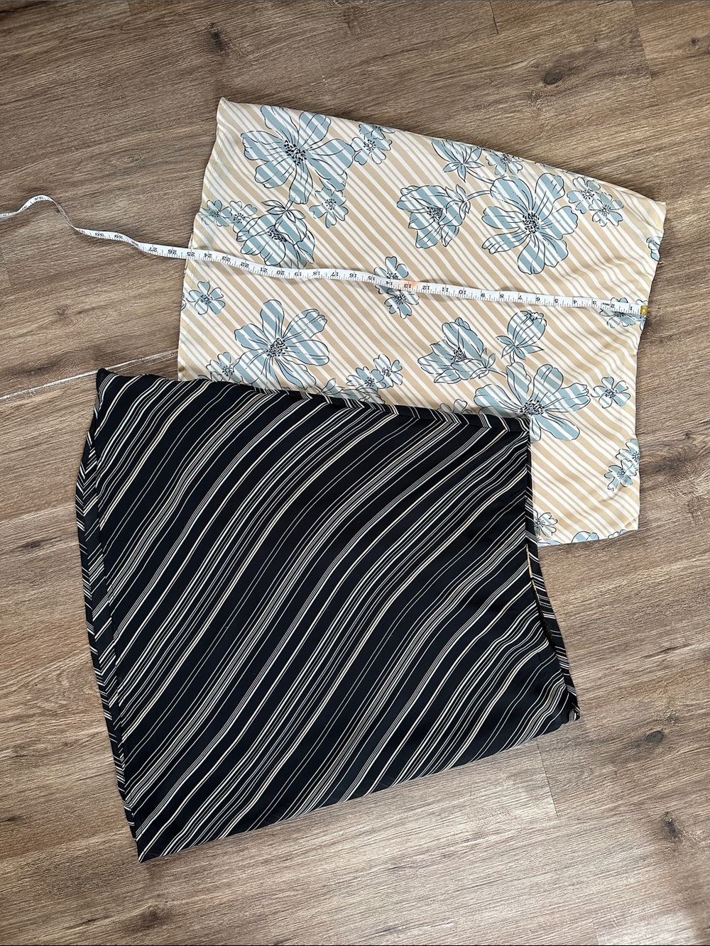 Striped Black Skirt & Floral Beige - Black, Beige, Blue